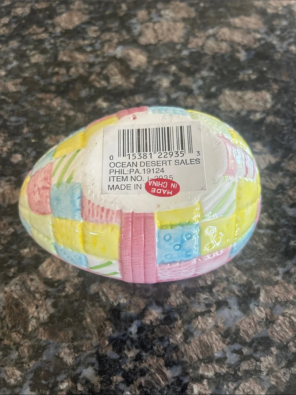 EASTER EGG  QUILT PATCHWORK BOW BOX CERAMIC NWT